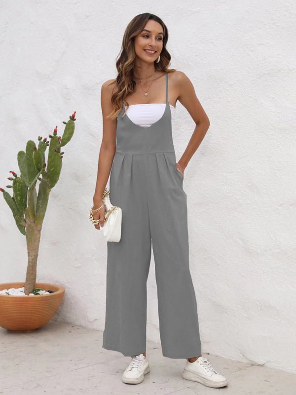 New solid color casual suspender trousers - Bottoms